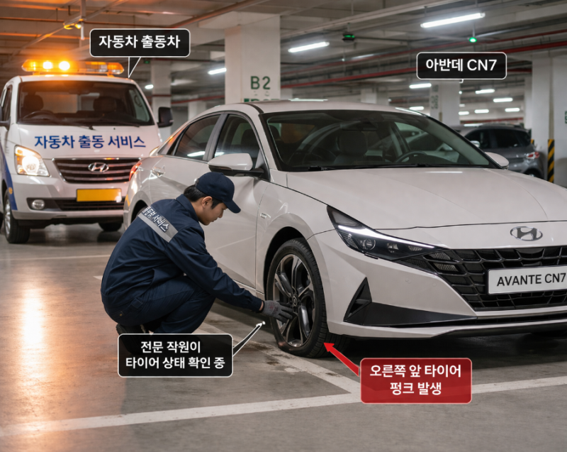 타이어 펑크?당황하지 말고 자동차보험 긴급출동서비스 부르세요