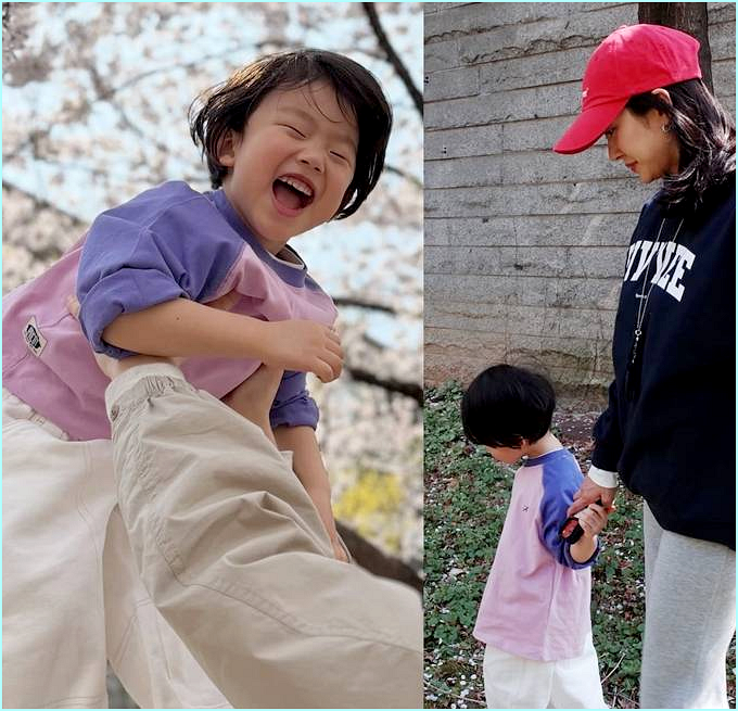  "벌써 4살이라고?" 전혜빈 벚꽃 소풍, 편한데 예쁜 피브비 맨투맨 코디