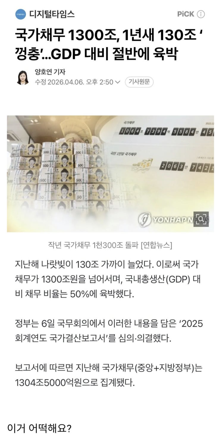  국가채무 1300조, 1년새 130조 껑충