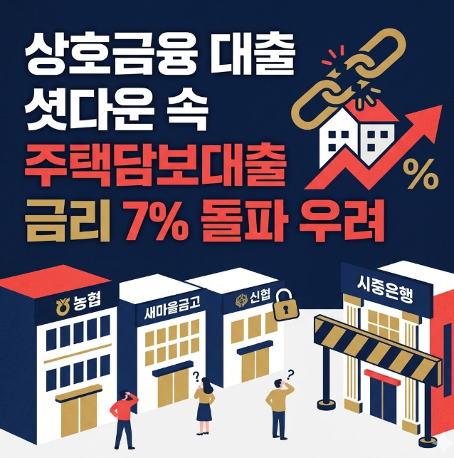 상호금융 대출 셧다운 속, 주택담보대출 금리 7% 돌파 우려가 커지네요