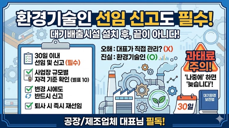  환경기술인 선임신고는 언제 해야 하나요｜대기배출시설 신고 후 꼭 챙겨야 할 후속절차