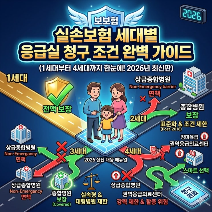  2026년 세대별 실손보험 응급실 실비 청구 조건 총정리 (1세대~4세대 면책 기준)