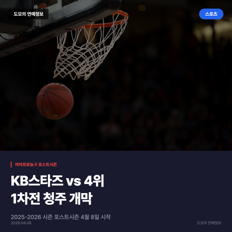 여자프로농구 포스트시즌 개막일정 총정리, KB스타즈 vs 4위 팀 4월8일 청주