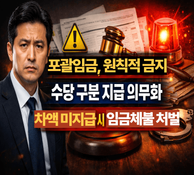  포괄임금, 원칙적으로 금지: 연장·야간·휴일수당 별도 지급 의무화, 차액 미지급 시 임금체불 처벌