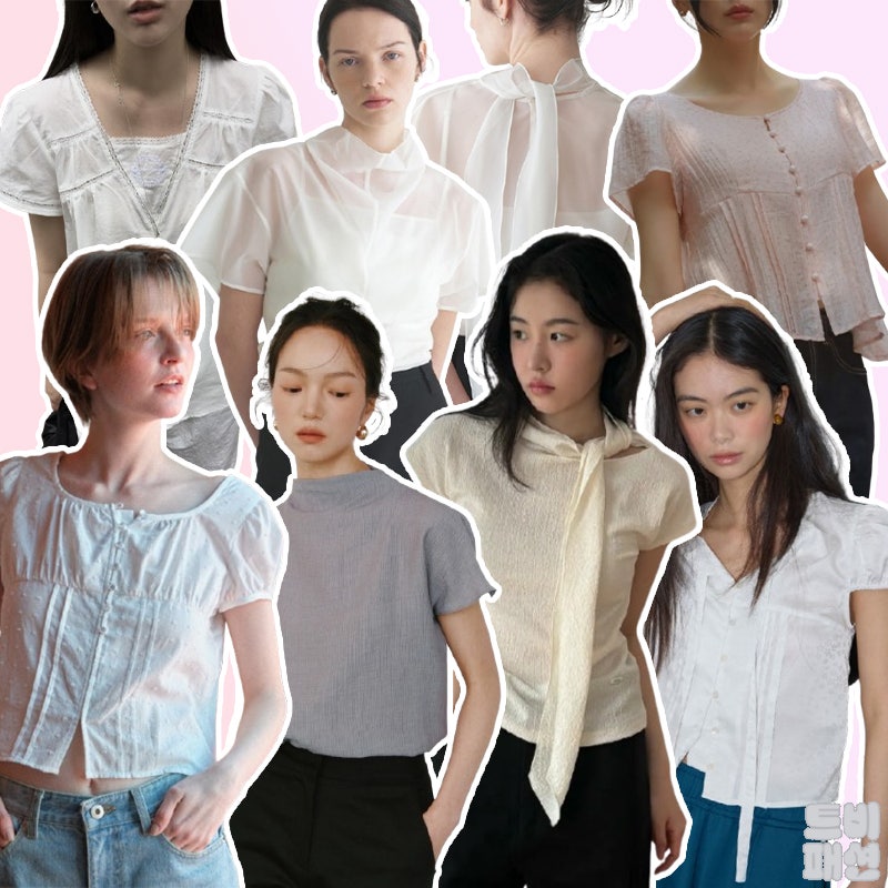 반팔블라우스 추천템 모음, 여성 봄여름 퍼프 타이 blouse
