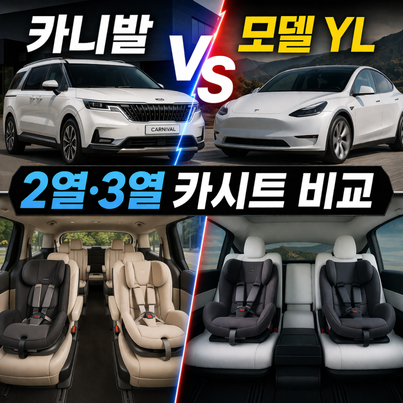 카니발 vs 모델 Y L 카시트 비교 │ 2열·3열, 2개 장착 시 공간 차이