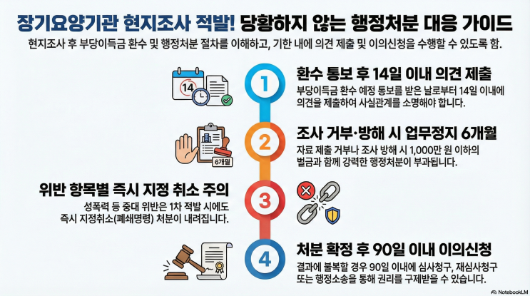  장기요양기관 현지조사 적발 시 부당이득금 환수 및 행정처분 대처법.