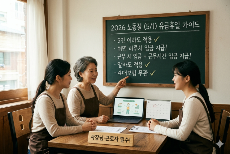 2026년 노동절 5인 이하 음식점 유급휴일 적용 | 알바 임금 계산법