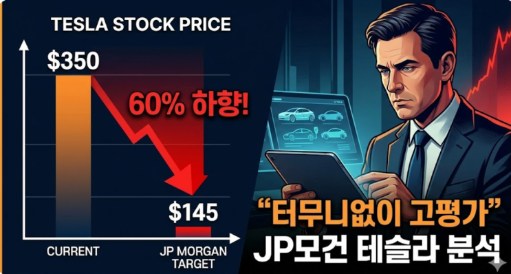  "터무니없이 고평가"...JP모건, 테슬라 목표가 60% 하향한 이유를 알아봅니다