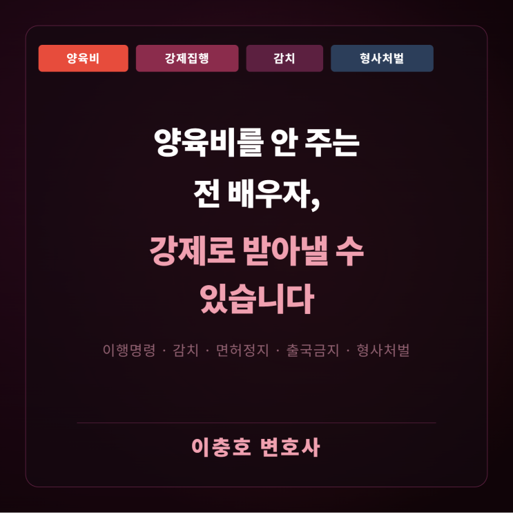  양육비를 안 주는 전 배우자, 강제로 받아낼 수 있습니다 — 이행명령·감치·운전면허 정지·형사처벌