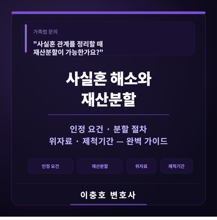  사실혼 관계를 정리할 때 재산분할이 가능한가요? — 인정 요건·분할 절차·위자료·제척기간