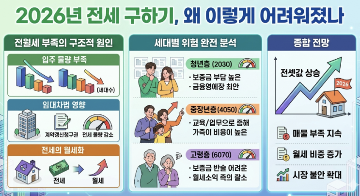  2026년 전세 구하기, 왜 이렇게 어려워졌나, 전월세 부족의 구조적 원인과 세대별 위험 완전 분석