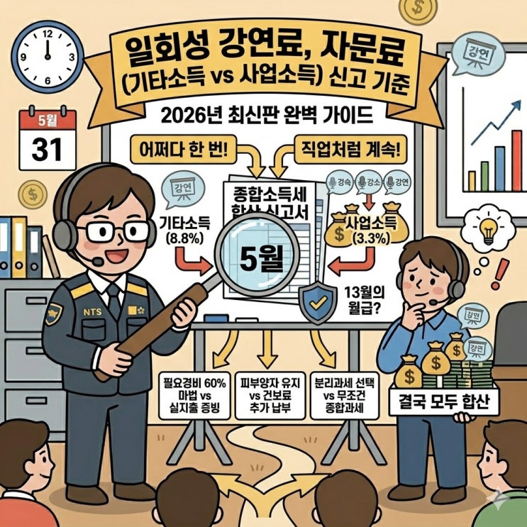  [2026 최신] 강연료·자문료 세금 3.3% vs 8.8% 완벽 비교 (기타소득 사업소득 차이)