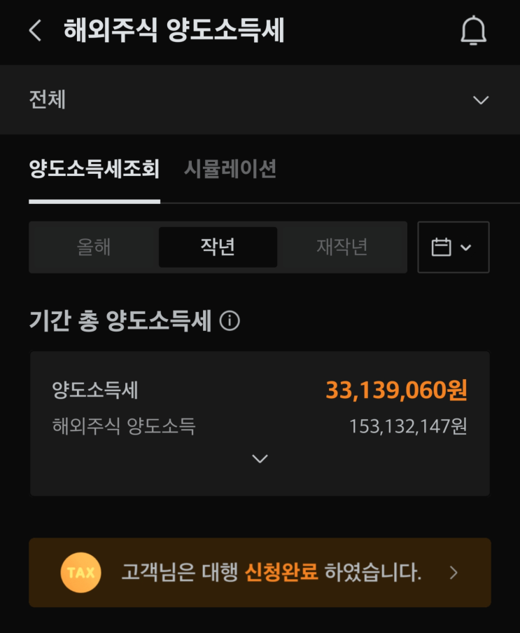 해외주식 양도소득세 미래에셋에서 타사 합산신고 완료