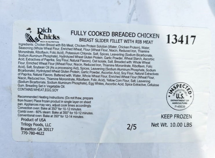  BREADED CHICKEN BREAST SLIDER FILLET WITH RIB MEAT