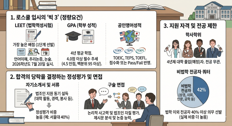  법조인의 꿈, 로스쿨 입학을 위한 4가지 필수 관문