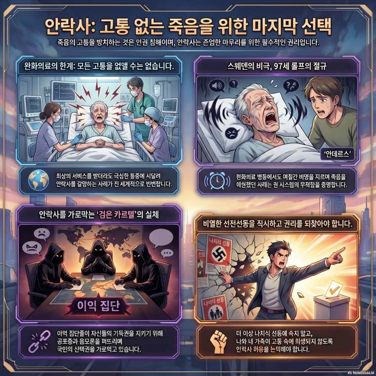  호스피스, 완화의료를 만병통치약으로 선전하는 사기꾼들에게 속아 하나뿐인 삶을 지옥의 불구덩이에 빠트려서는 안 된다.