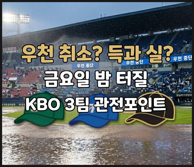  우천 취소가 득일까 독일까? 금요일 밤 터질 KBO 3팀의 관전포인트