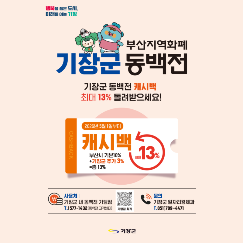 기장군 동백전 캐시백 혜택 확대