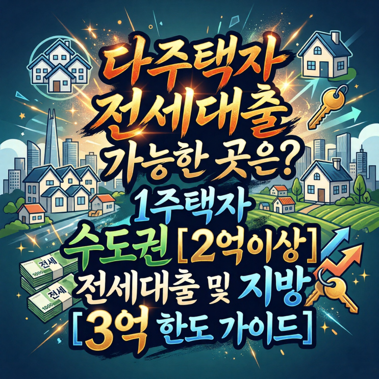  다주택자 전세대출 가능한 곳은? 1주택자 수도권 2억이상 전세대출 및 지방 3억 한도 가이드