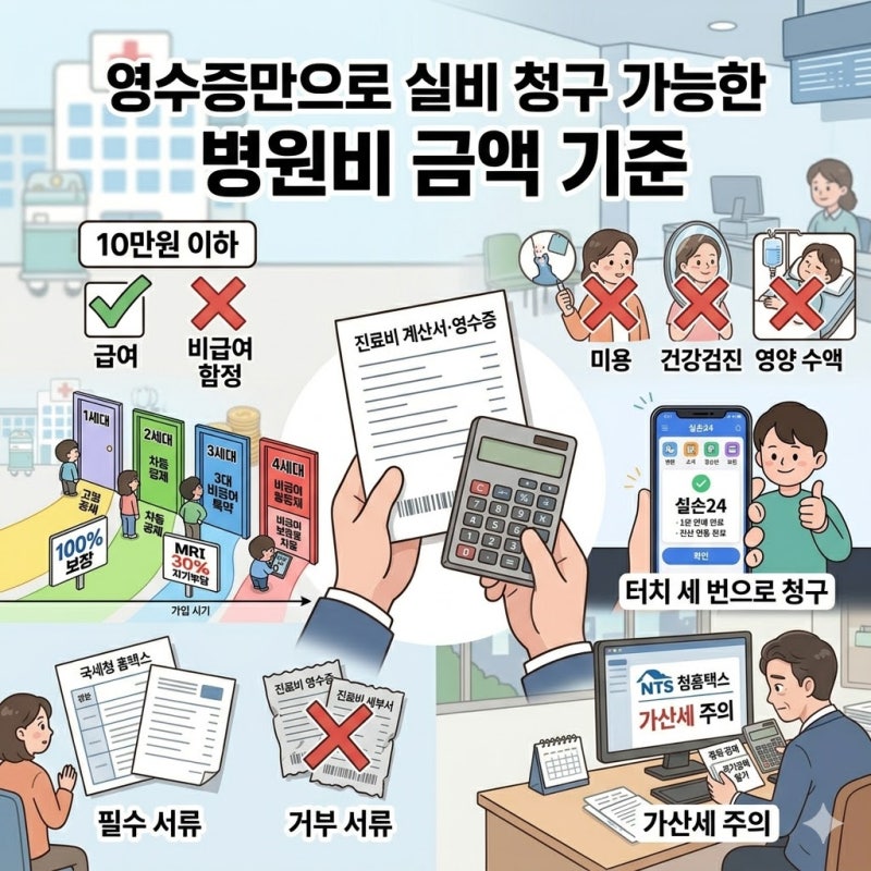 2026년 최신 기준, 영수증만으로 실비 청구 가능한 병원비 금액은? (필수 서류 완벽 정리)