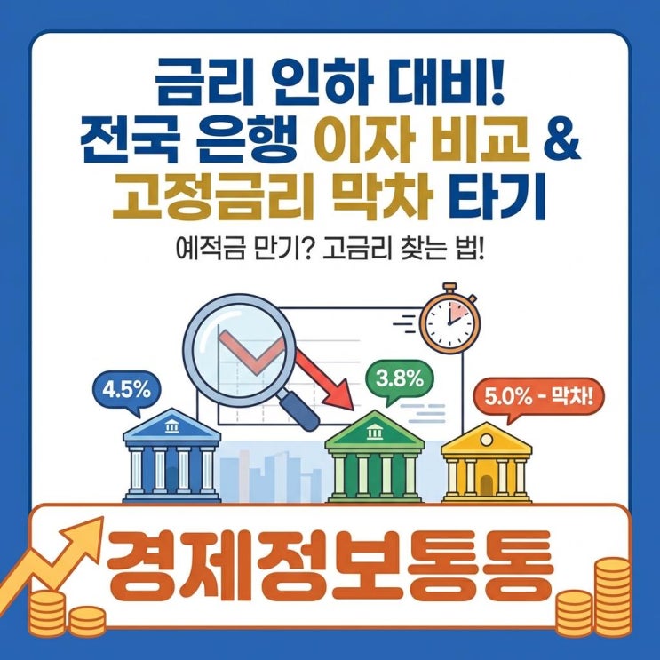  금리 인하 시기 필수! 전국 은행이자비교 및 예적금 고정금리 막차 타는 법