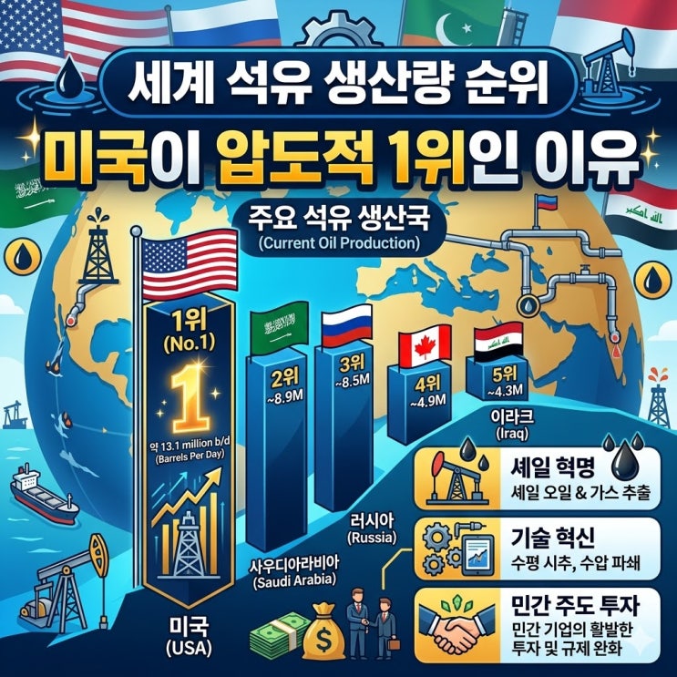  세계 석유 생산량 순위, 미국이 압도적 1위인 이유