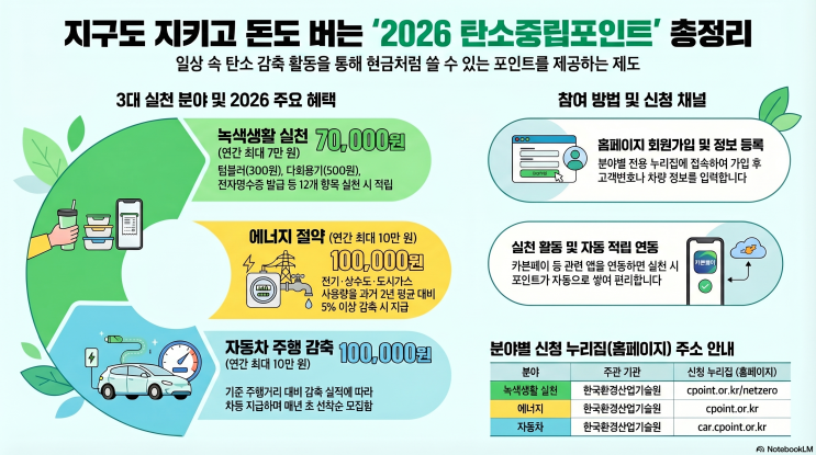  탄소중립포인트 어떤 종류가 있나? 신청방법, 인센티브 총정리 (2026 최신판)