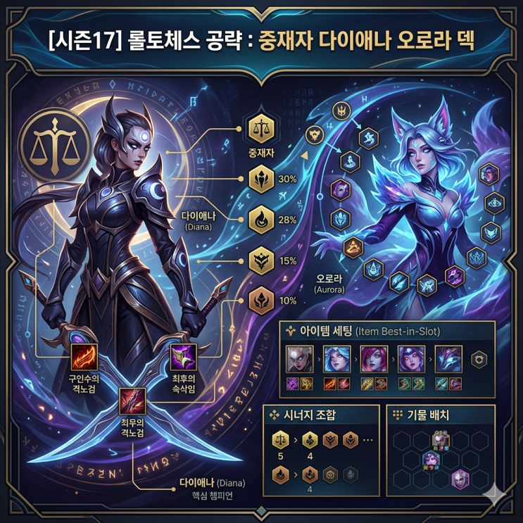 [시즌17] 롤토체스 공략 : 중재자 다이애나 오로라 덱