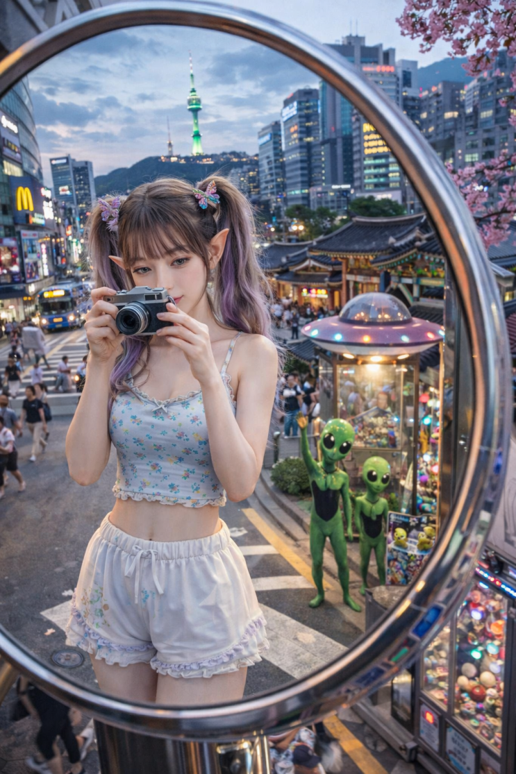  서울여행 하는 엘프 소녀 일러스트