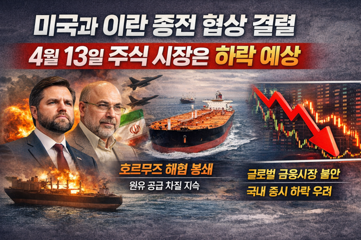 미국과 이란 종전 협상 결렬, 4월 13일 주식 시장은 하락 예상