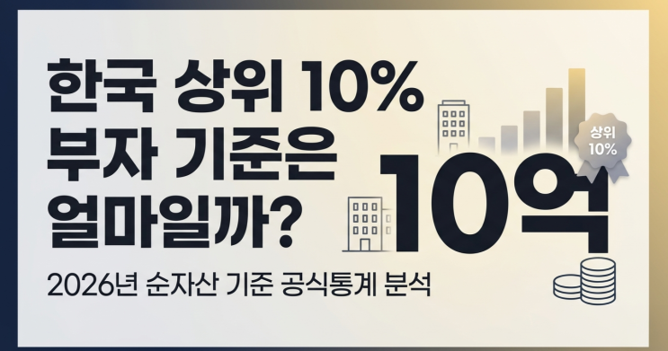  2026년 한국 상위 10% 부자 기준은 얼마일까? 순자산 10억?