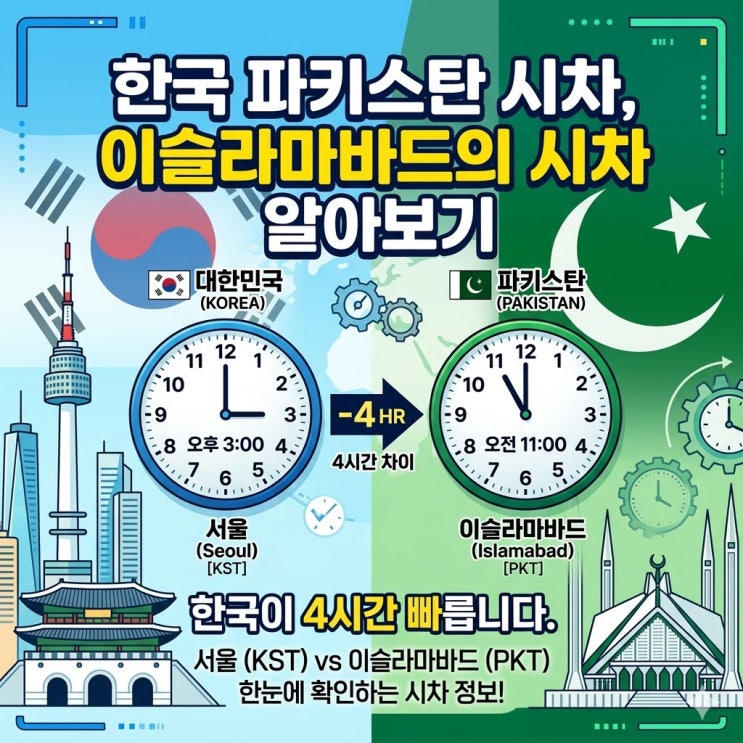 한국 파키스탄 시차, 이슬라마바드의 시차 알아보기