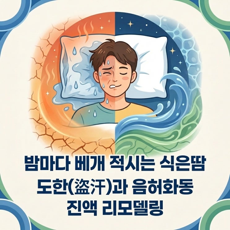  밤에 식은땀 원인, 잘때 땀 도한증 증상과 갱년기 음허화동 한의원 진액 보충 치료