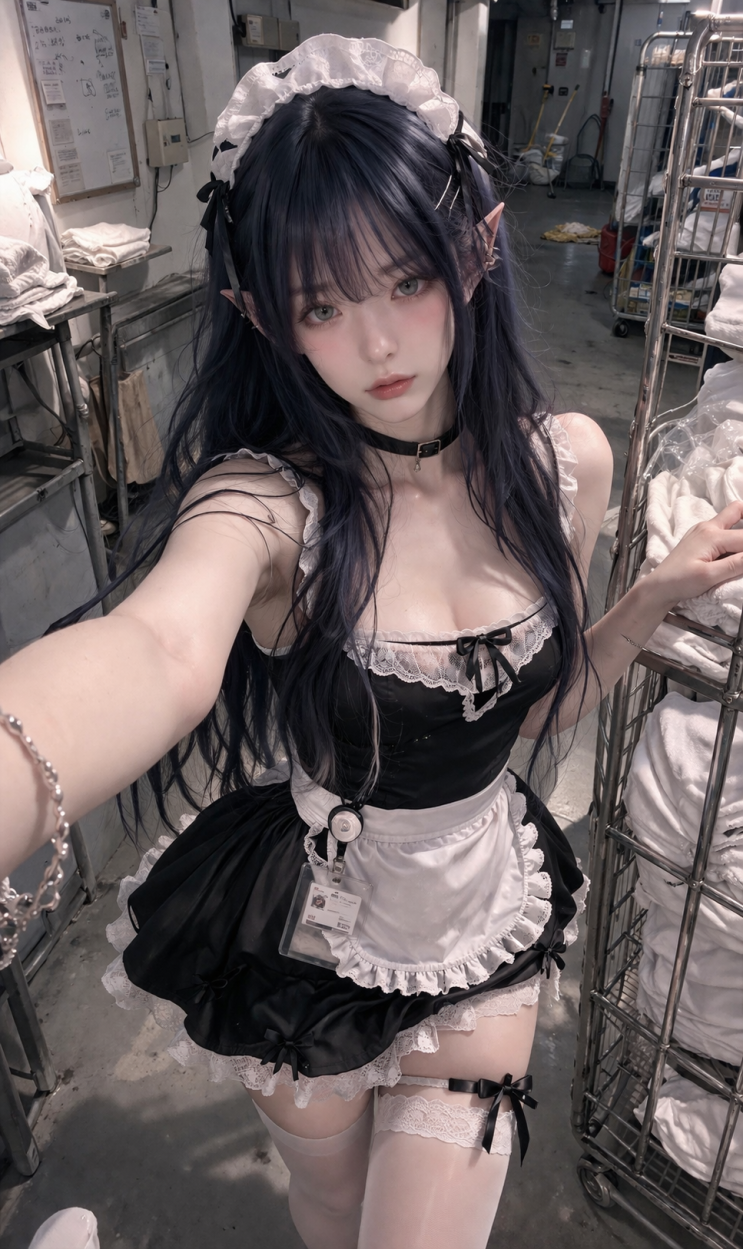  메이드 엘프 소녀 셀카 일러스트