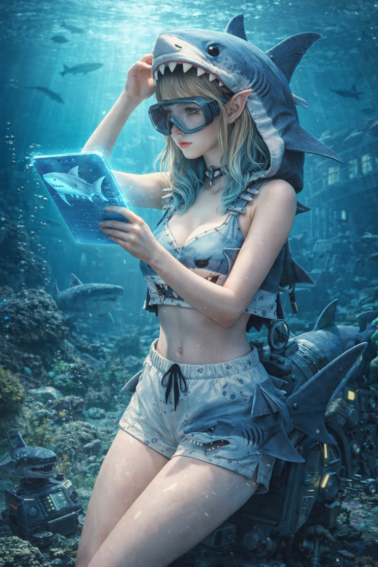  엘프 상어 소녀 일러스트