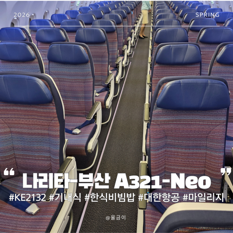  대한항공 KE2132 탑승기 유류할증 전 나리타-부산 A321-neo 기내식 비빔밥
