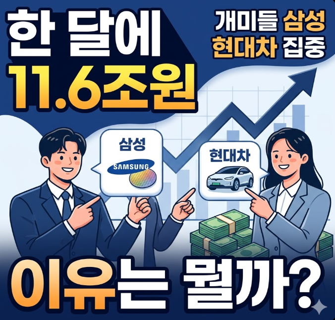  “한 달에 11.6조원” 개인투자자 삼성·현대차 집중, 그 이유는 뭘까?