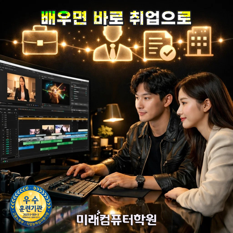   부산·김해·양산 멀티미디어콘텐츠제작전문가 자격증 취득 + 영상편집 취업과정 (포토샵·일러스트·프리미어·에펙)