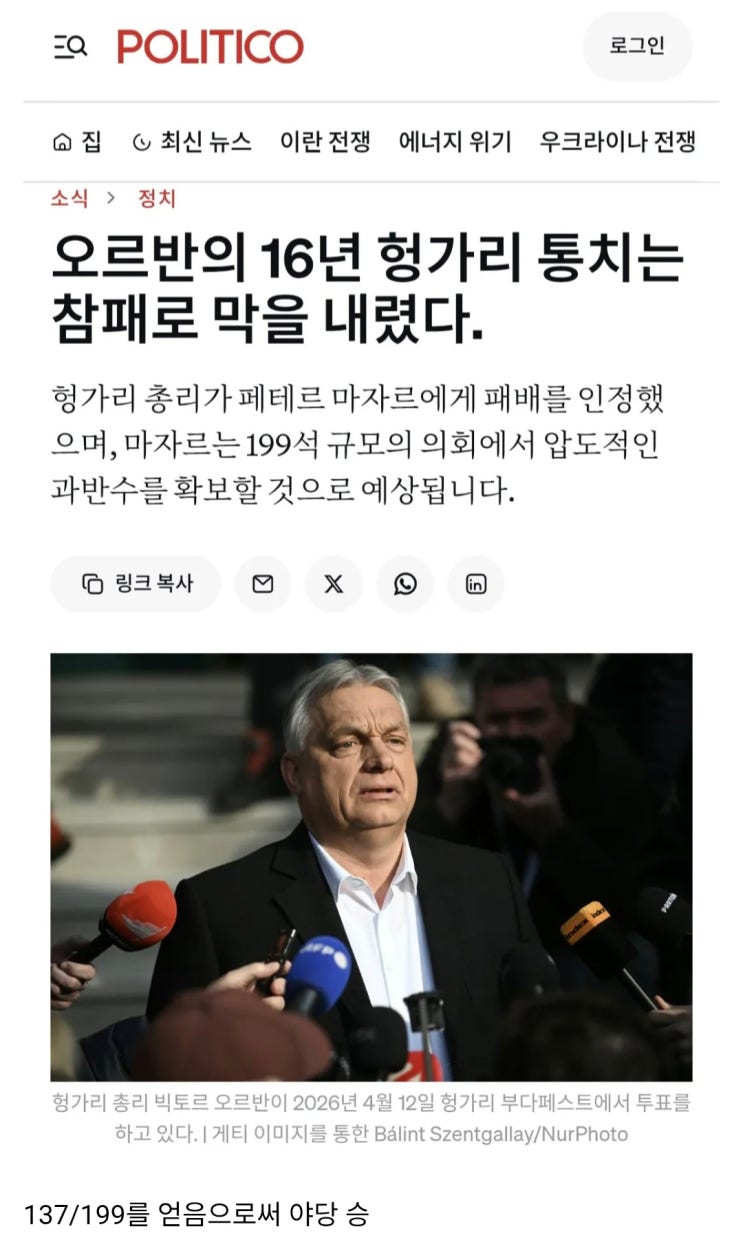  헝가리 오르반 총리 , 총선 대참패로 16년 통치 마감