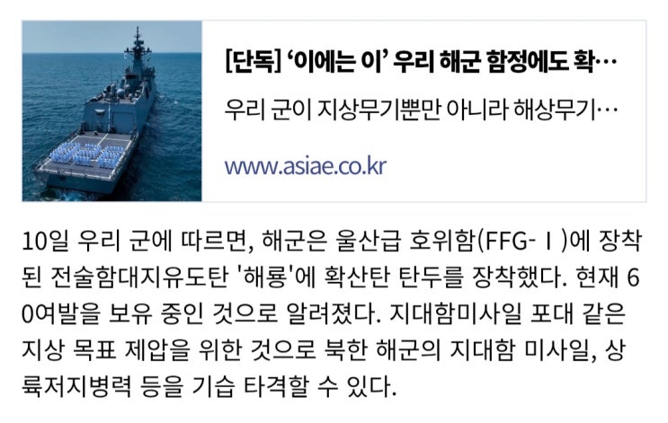  해군이 운용하는 해룡 미사일 60여발 보유