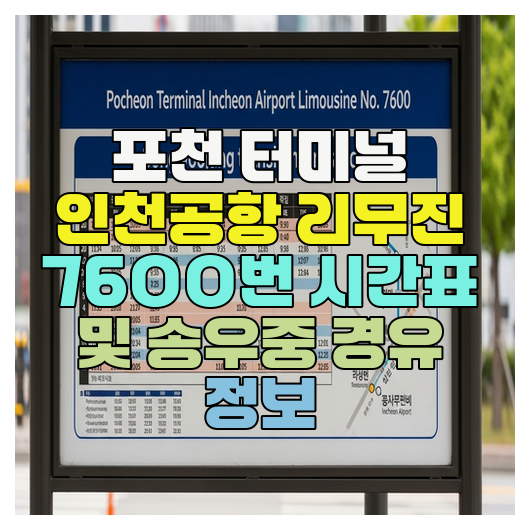  포천 터미널 인천공항 리무진 7600번 시간표 및 송우중 경유 정보