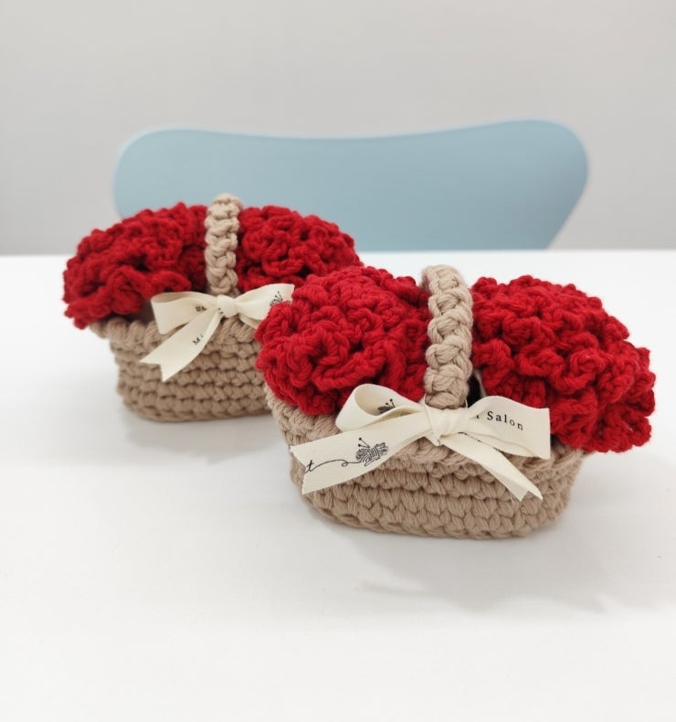 뜨개 선물 | 카네이션 티코스터 & 미니 바구니 꽃 선물 만들기