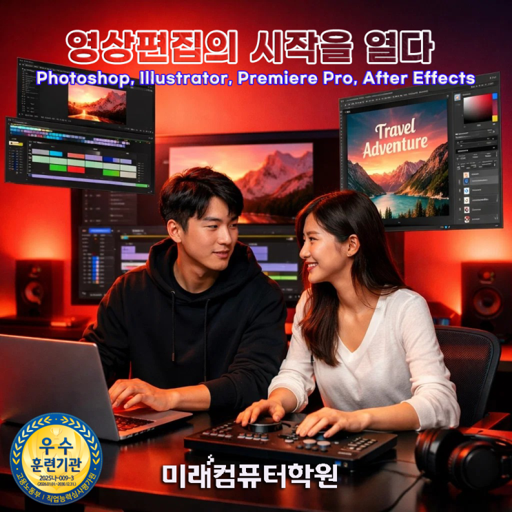  부산·김해·양산 영상편집학원 추천! 프리미어·에펙·포토샵·일러스트 배우고 유튜브 제작부터 취업·창업까지 완성 (국비지원)