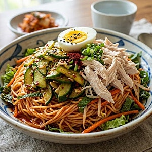 오이무침 닭가슴살 고명 올린 비빔국수 맛있게 만드는 방법 양념레시피