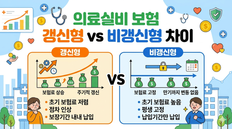 의료실비 보험 갱신형 vs 비갱신형 차이, 나에게 맞는 선택은? (장단점 완벽 비교)