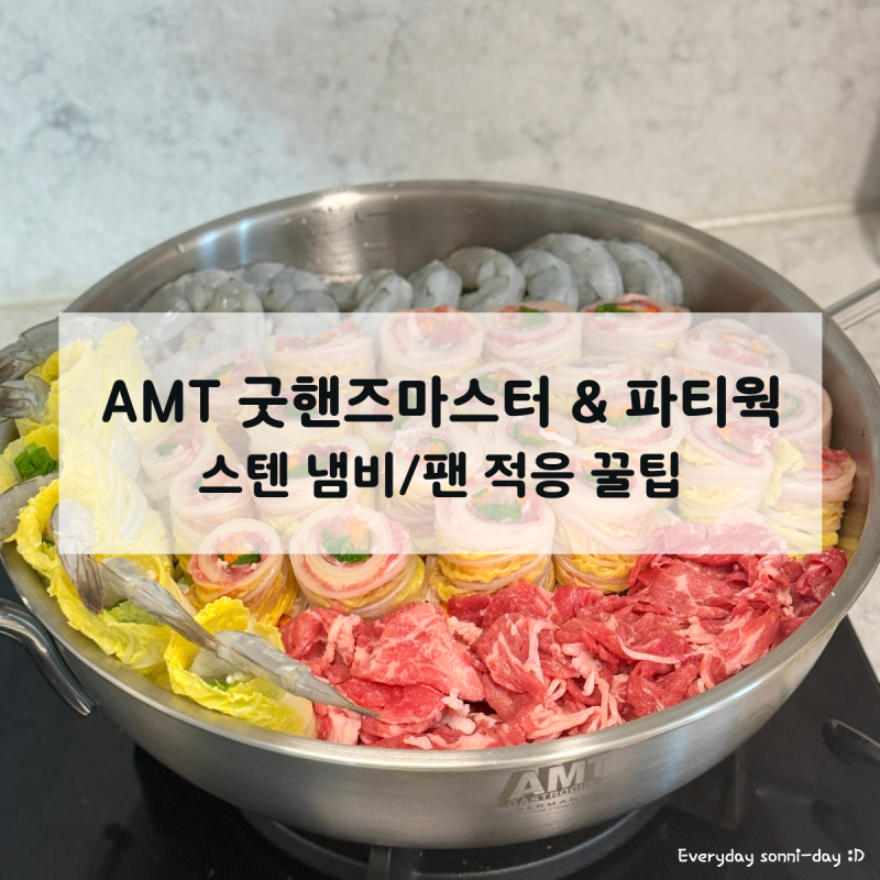 [스텐 냄비 추천] AMT 1년 찐 사용 후기 및 스텐팬 적응기 (굿핸즈 마스터 세트, 28cm 파티웍, 스....