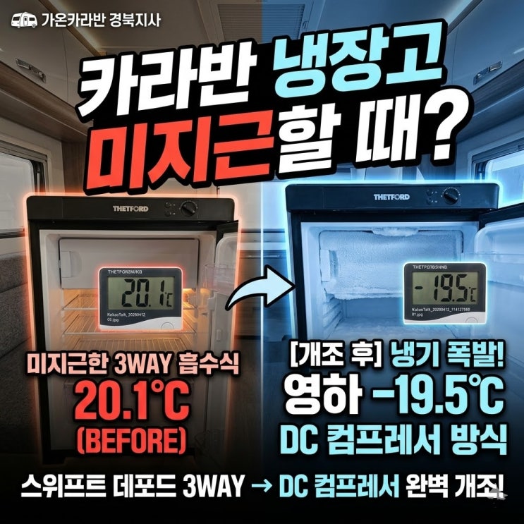  DC 냉장고 개조 스위프트 카라반 냉방 아쉬움 해결! 데포드 3WAY → DC 컴프레서 이식 | 대구 경북