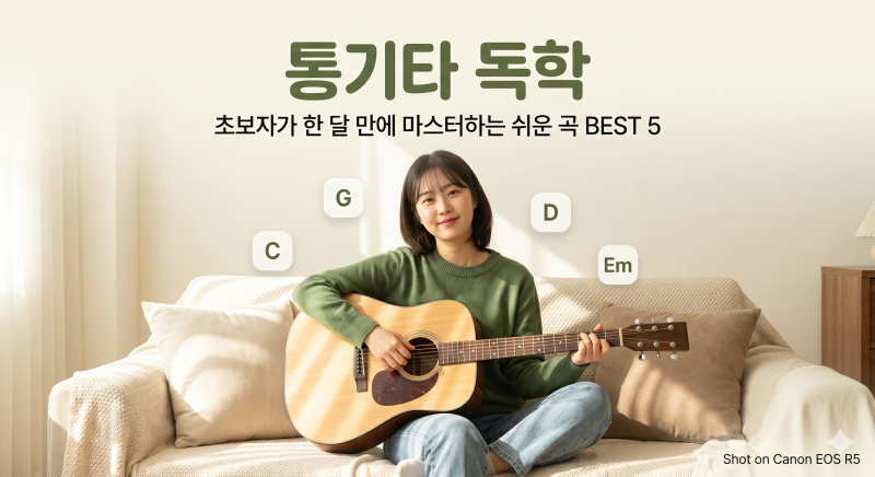 [통기타 독학] 초보자가 한 달 만에 마스터하기 좋은 쉬운 기타 곡 BEST 5 (코드 3~4개 띵곡 추천....