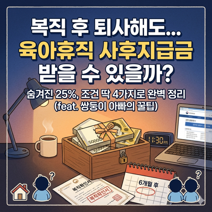  육아휴직 사후지급금 신청 방법 및 복직 후 바로 퇴사 시 25% 수령 조건 현실 정리